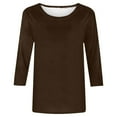 thumbnail image 4 of Jewelreauty Elbow Length Crewneck Shirts Women 3/4 Sleeve Casual Loose T-Shirts Summer Solid Tunic Tops Tees (4XL, Dark Brown), 4 of 5