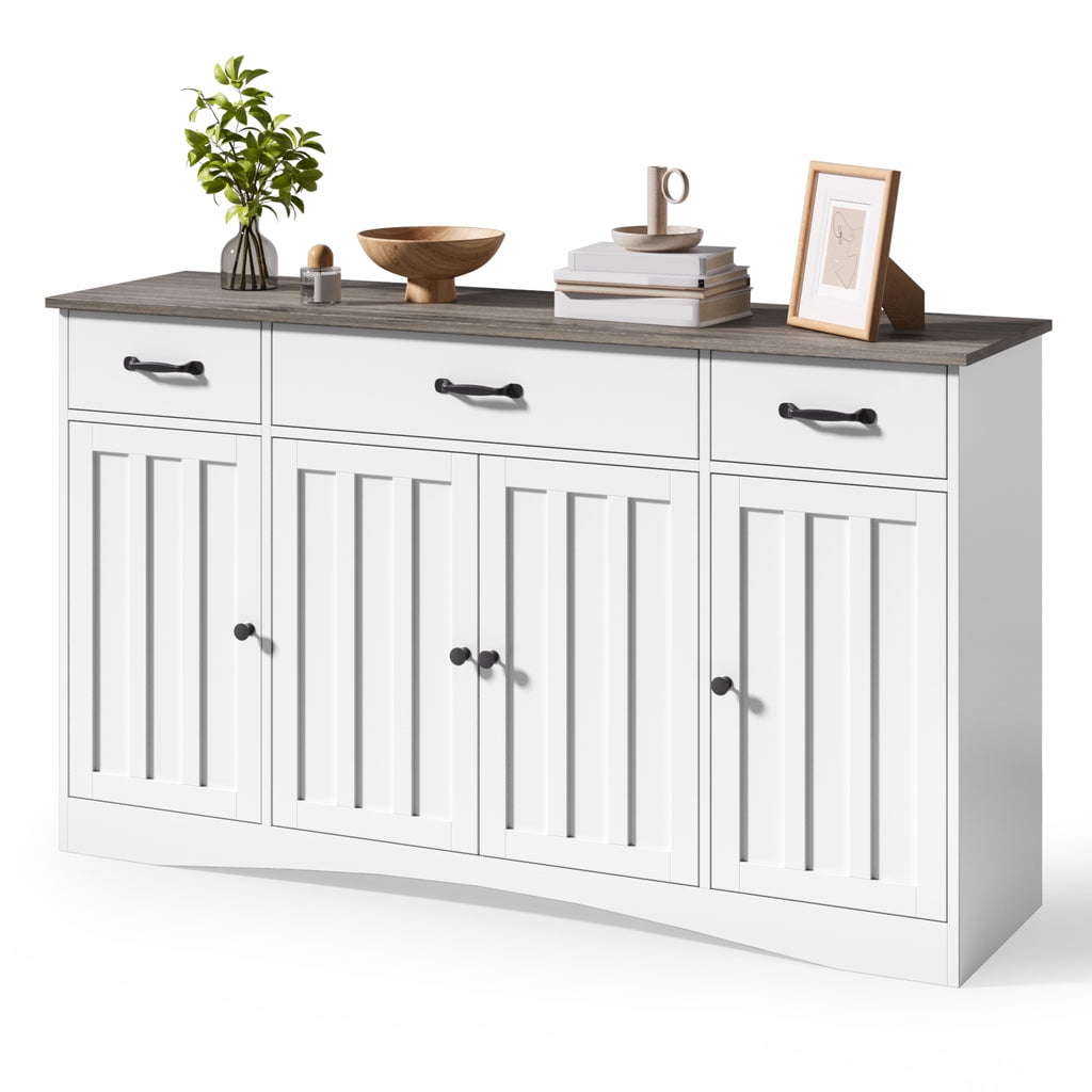 Aiho 55" L Kitchen Storage Cabinet, Coffee Bar Cabinet with Adjustable Shelves & Doors & Drawers, Sideboard Buffet Cabinet for Kitchen, Dining Room - Gray