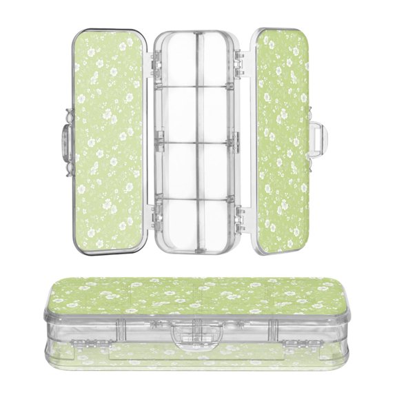 Plastic Pencil Box Large Capacity Pencil Boxes Clear Boxes with Snap-Tight Lid Stylish Office Supplies Storage Organizer Box White Flowers and Leaves