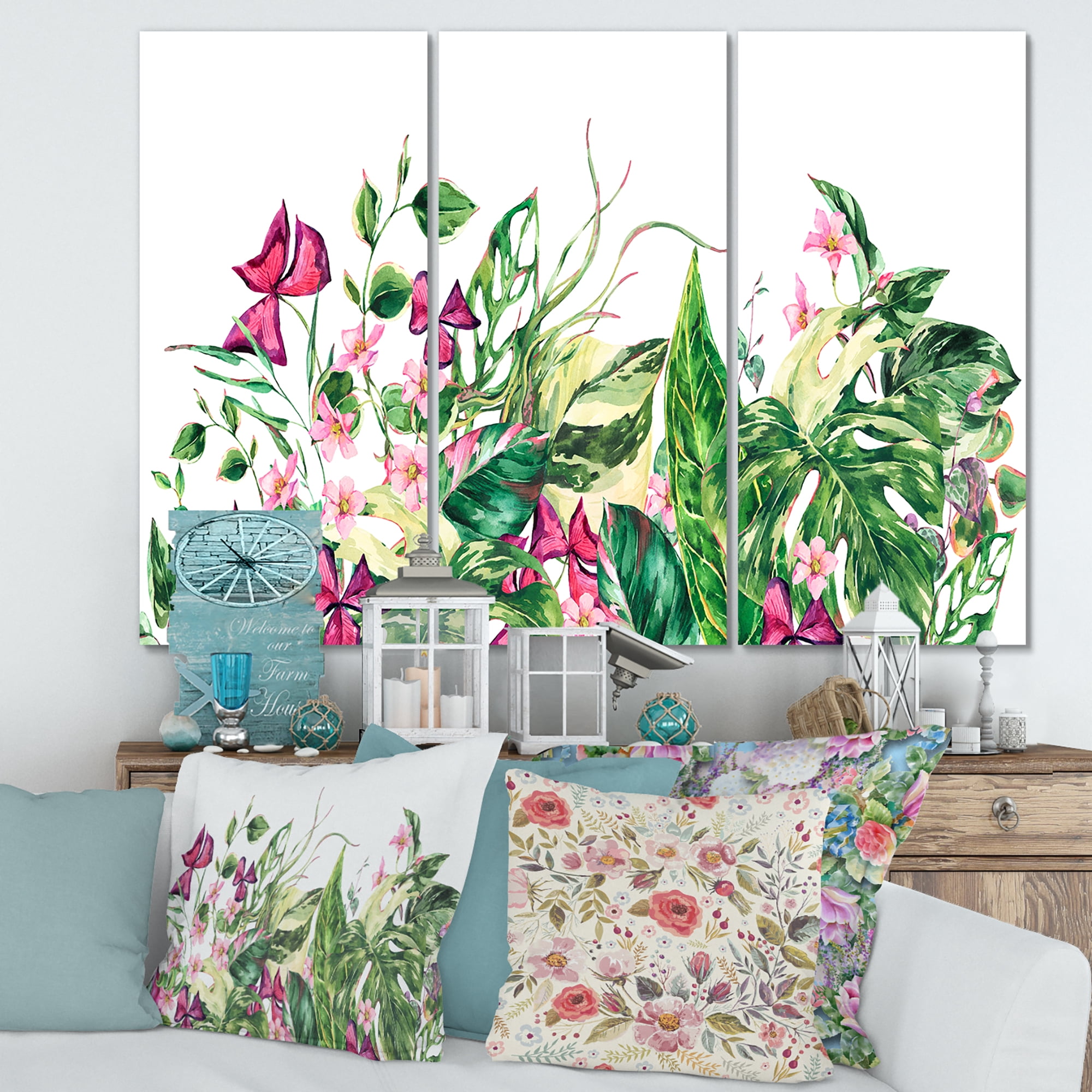 Designart ' Ancient Floral Tropical Leaves I ' Tropical Canvas Wall Art Print