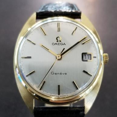 Omega Geneve 1970s Solid 18k Gold Swiss 34mm Manual Mens Vintage Watch