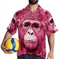 thumbnail image 4 of Pink Monkey Gorilla Men's Short Sleeve Spread Collar Button Down Beach Print Casual Shirts, 4 of 6