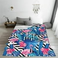 thumbnail image 4 of Flamingo Blanket 80''''x60'''' Watercolor Tropic Pink Flamingos and Orchid with of Trendy Blue Floral Plant Jungle Palm Banana Leaf Blankets Paradise Beach Summer Bird. Black and White Geometric, 4 of 6