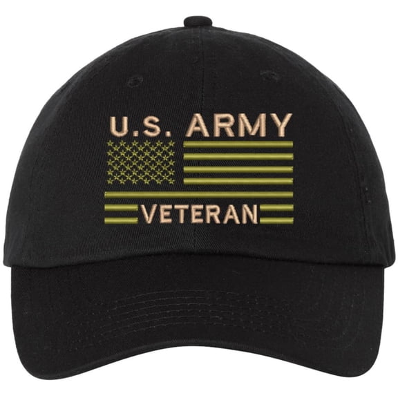 US Army Veteran USA Flag Embroidered Dad Hat Unstructured USA Army Military Vet Adjustable Baseball Cap (Black)
