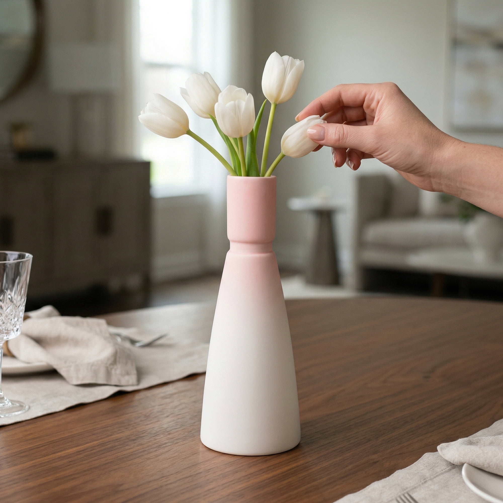 Unique Bargains Modern Tall Ceramic Vase for Decorative Pink 3.5"L x 3.5"W x 9.4"H