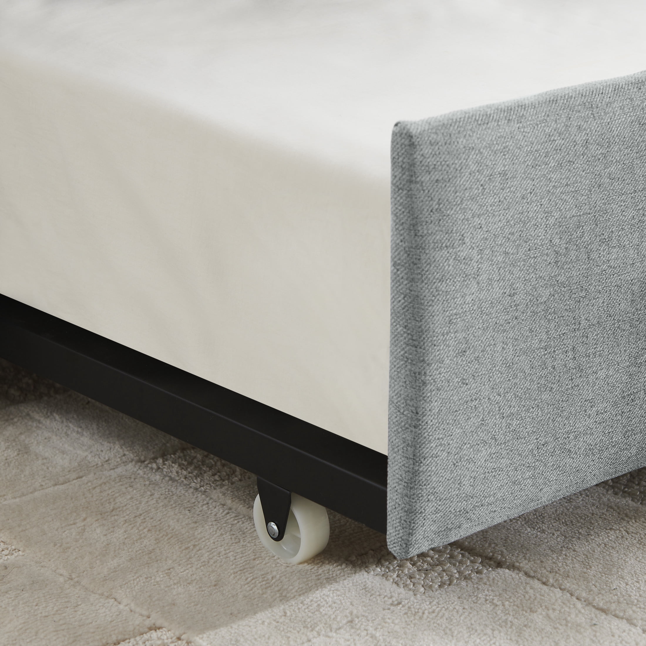 Noble House Marcel Twin-Size Daybed, Vertical Striped Breathable Linen Upholstered Sofa Bed with Hidden Trundle, Grey
