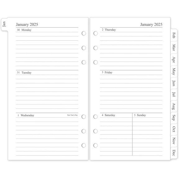 2025 Weekly & Monthly Planner Refill, A6 Planner Inserts With Monthly Tabs, Size