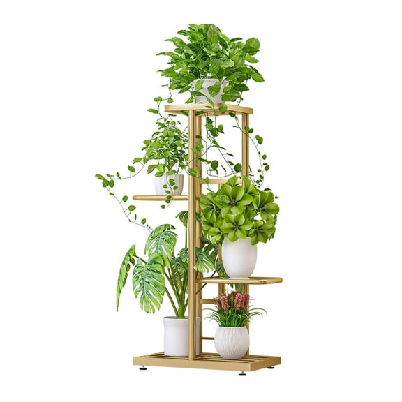 4-Tier Metal Plant Stand – 5-Pot Holder with Wide Base for Indoor & Outdoor Use