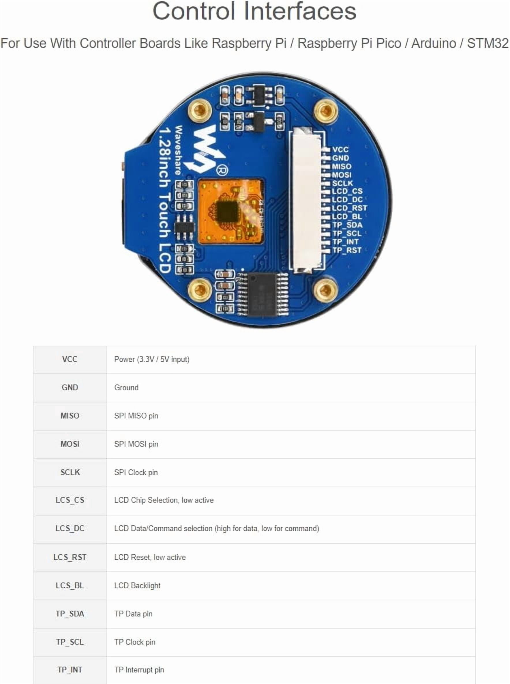 1.28inch Round Touch LCD Display Module 240×240 Resolution 65K RGB LCD for , Pico,Arduino, STM32,Embedded GC9A01 Driver, CST816S Capacitive Touch Control Chip