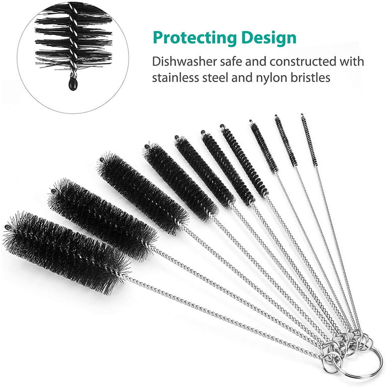 CiaraQ Bottle Cleaning Brushes, 8 Inch Nylon Tube Brush Set, Cleaner for  Narrow Neck Bottles Cups with Hook, Set of 10pcs, Black