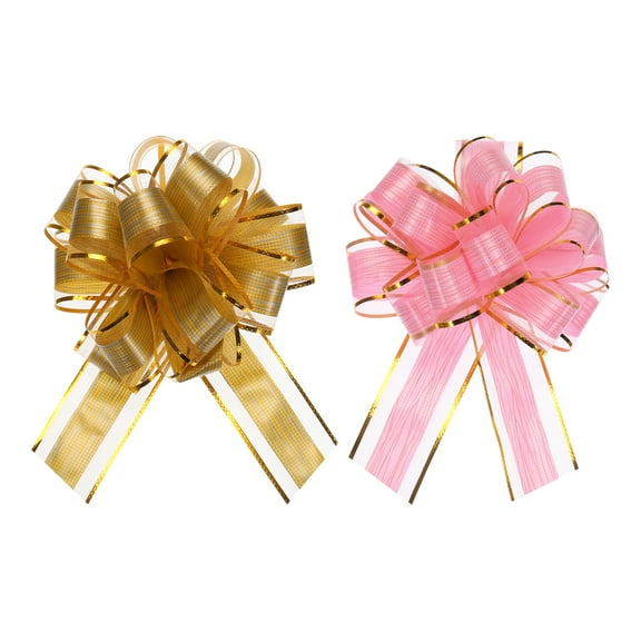 10pcs 7 Inch Large Pull Bow Gift Wrapping Bows Ribbon Organza Bows Gold Pink for Wedding Christmas Party