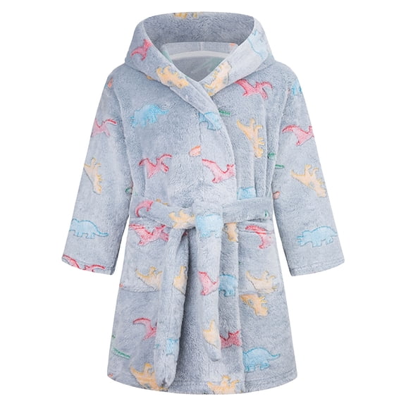 Karoyedx Teen Bathrobes Kids Robes for Boys Girls Toddler Warm Fleece Hooded Bathrobe Soft Fuzzy Bath Robes Dark Gray Size,3-4 Years