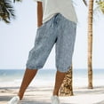 thumbnail image 2 of WTXUE Capri Pants for Women Womens Linen Pants, Women's Elastic Waist Striped Casual Short Pants Loose cotton Linen Shorts Taper Active Fit Leisure Pant, Light Blue, 2 of 5