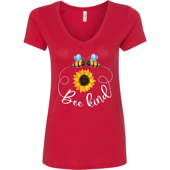 Inktastic Bee Kind Bees and Sunflower Women's V-Neck T-Shirt