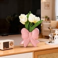 thumbnail image 2 of Pink Bow Vase Coquette Ceramic Vase Pen Holder 4.5 x 1.9 x 4.7 in Makeup Brush Holder Contemporary Design Decorative Women Gift for Christmas Home Office Shelf Table Room, 2 of 11
