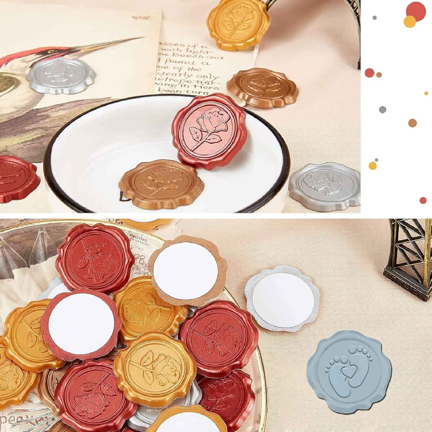 Footprints Wax Seal Stickers Blue Heart Envelope Sealing Stamp Sticker Self Adhesive for Party Invitations Valentine’s Day Wedding Birthday Gift Wrapping Greeting Card DIY Craft Decoration 1set