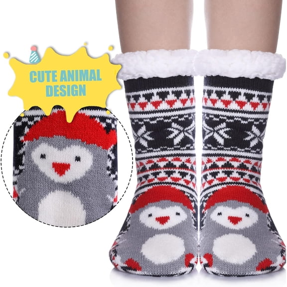 Minzimin Kids Boys Girls Slipper Socks Cute Animal Fuzzy Winter Warm Fleece Lining Christmas Socks With Grippers