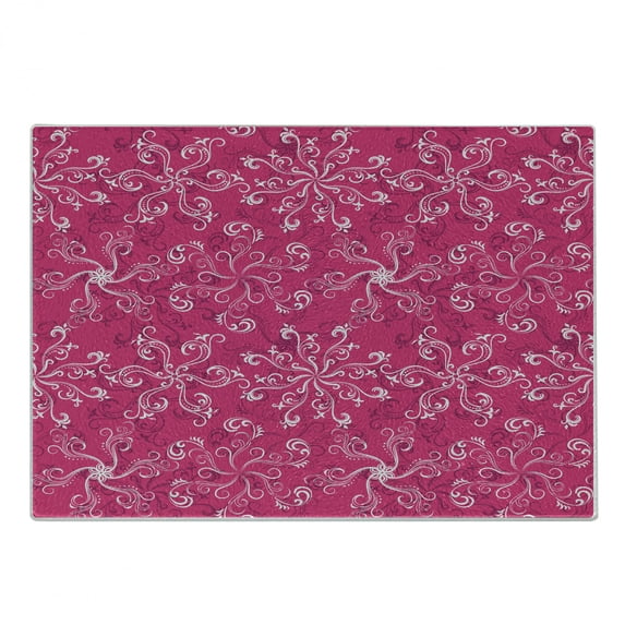 Hot Pink Cutting Board, Floral Arrangement Pattern on Hot Pink Background Spring Flourish Bloom, Decorative Tempered Glass Cutting and Serving Board, Small Size, Hot Pink White Purple, by Ambesonne