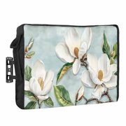 White Floral Outdoor TV Cover 48 to 50 inch Weatherproof Waterproof, Magnolia Flower Bud Green Leaf TV Enclosures with Remote Control Pocket Flat Screen Protector for Outside