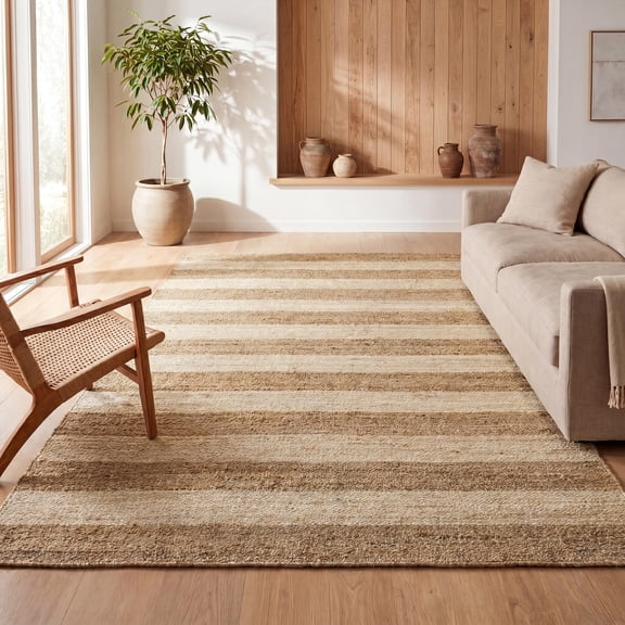 JONATHAN Y NATURAL FIBER 5 x 8 Area Rug, Jayden Rustic/Lodge Farmhouse Woven Jute Stripe - Natural/Bleach, NRF202C-5