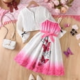 thumbnail image 4 of XAOFW Girl's Outfit Sets Long Sleeve Solid Color Knit Cardigan And Sleeveless Butterfly Print Gradient Dress Kids Two Piece Outfits Casual Daily Wear Soft Breathable Children Clothes Sets, 4 of 8