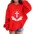 thumbnail image 4 of Tfken Toddler Children Girls Hoodies Comfortable Summer Sweatshirt Cross Print Long Sleeve Red Tops Size 8-9 Years, 4 of 4