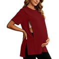 thumbnail image 2 of ShomPort Women's Nursing Tops for Breastfeeding Oversized Short Sleeves Side Splits Hidden Zipper Maternity Top, 2 of 7