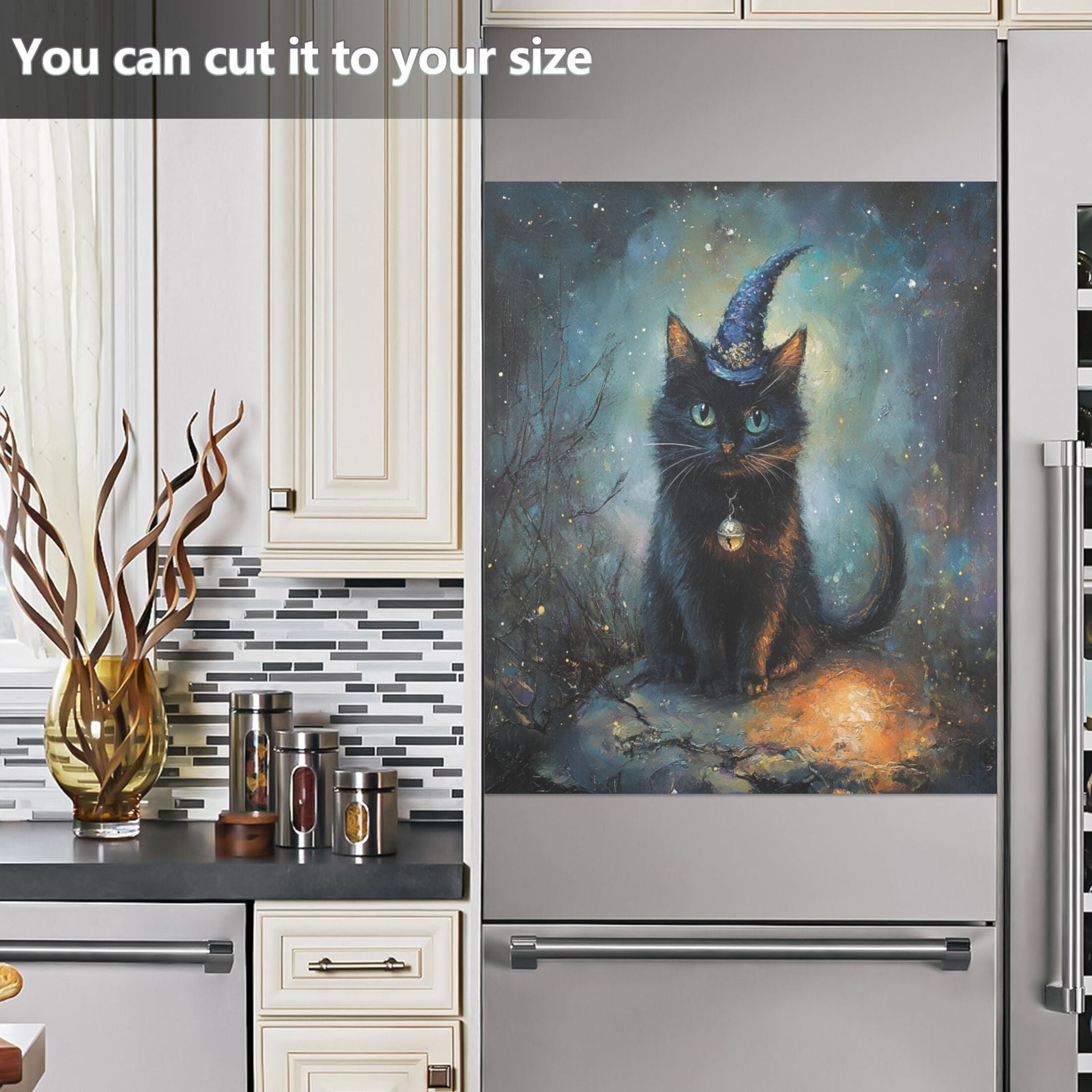 Dishwasher Magnetic Sticker 23x26 Inch Refrigerator Magnetic Sticker Washing Machine Magnetic Sticker Kitchen Panel Magnetic Sticker Home Decor Cute Magic Cat
