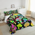 thumbnail image 3 of Fluorescent Green Bedding Set Queen Glowing Mushroom Comforter Set, Psychedelic Galaxy Duvet Insert Rainbow Stars Quilt Set, Orange Pink Wild Fungus Bedding Comforters & Sets Black 3 Piece, 3 of 5