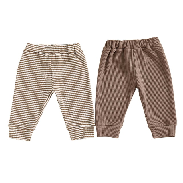 Pimfylm Boys Cargo Joggers Pants Baby Unisex Knit Jogger Pants 2 Pack Baby Sweatpants Organic Infant Bottoms Size for 6-12 Months,Brown