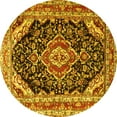 thumbnail image 1 of Ahgly Company Machine Washable Indoor Round Medallion Yellow Traditional Area Rugs, 4' Round, 1 of 4