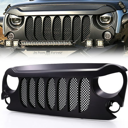 2006 Jeep Wrangler Grille Jaxpety Front Grid Grille W/Mesh for Jeep Wrangler Rubicon Sahara Sport JK JKU 2007-2017 ()