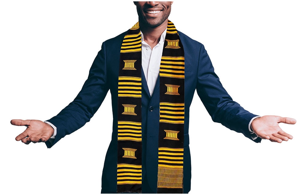 Black Graduation Gold Kente Cloth Stole/Sash 