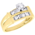 thumbnail image 2 of 10K Yellow Gold Diamond Mens Ladies Engagement Ring Wedding Band Trio Set .10 Ct, 2 of 9