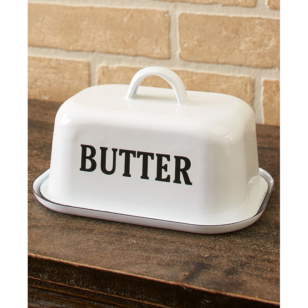 Country Kitchen Enamel Painted Butter Dish Farmhouse Tabletop Accent