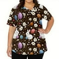 thumbnail image 3 of OIOLOYJM Easter Scrubs Tops for Women Happy Medical Bunny Eggs Print Tops Short Sleeve V Neck Shirt Soft Oversized T Shirts with 2 Pockets Coffee XL, 3 of 5