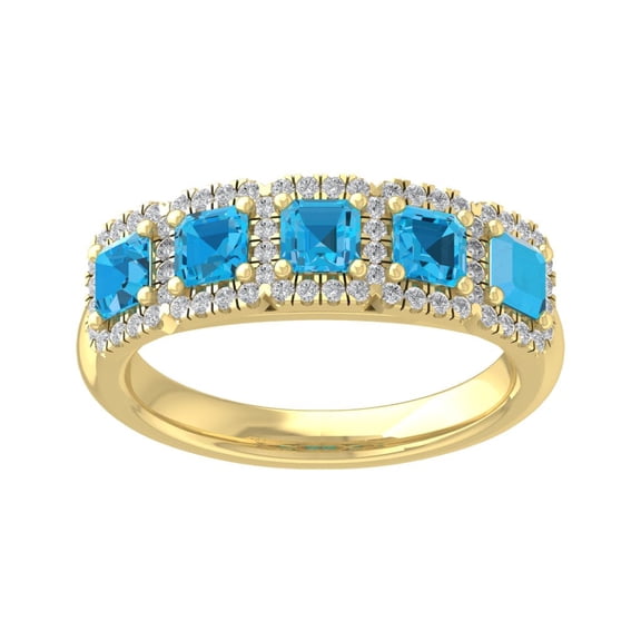 Araiya 10K Yellow Gold Diamond and Blue Topaz Ring (1/3 cttw, I-J Color, I2-I3 Clarity), Size 5.5