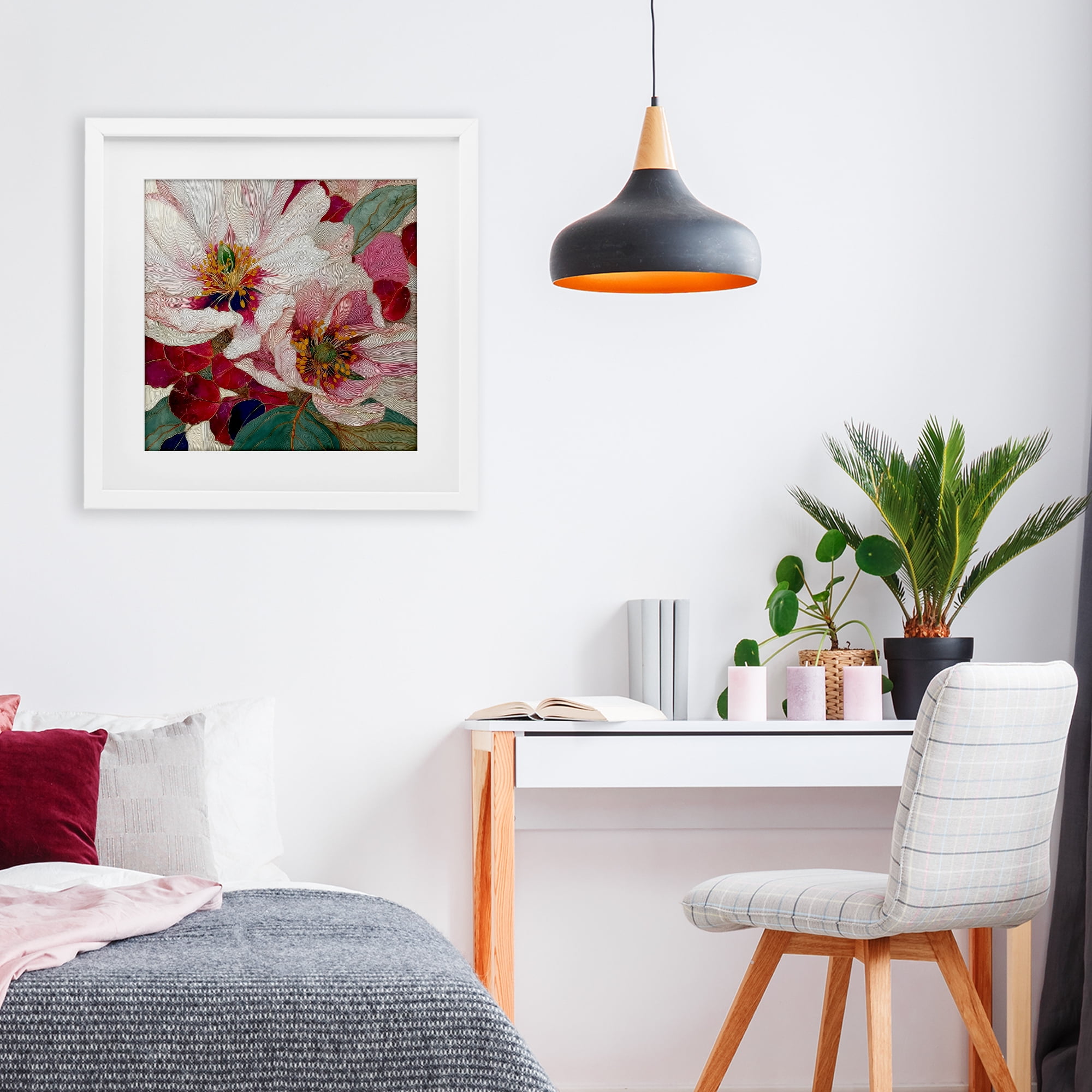 Cimarron Flowers Ornate Details White Framed Print Under Glass, design by Annabelle Hall