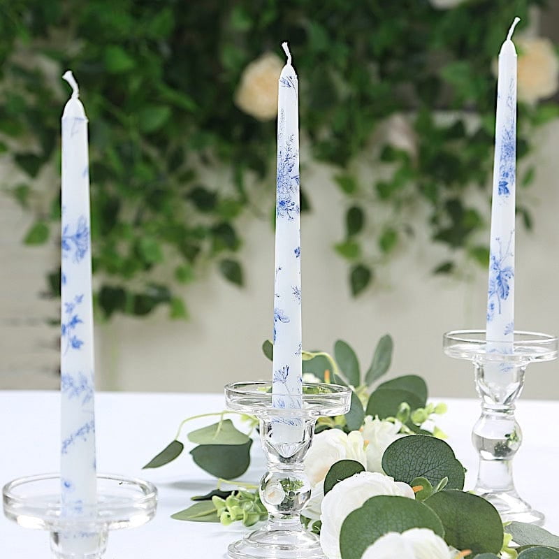 BalsaCircle 12 pcs Blue 10" tall French Toile Wax Taper White and Blue Unscented Candles Wedding Birthday Events Reception Catering Party Home Decorations Supplies