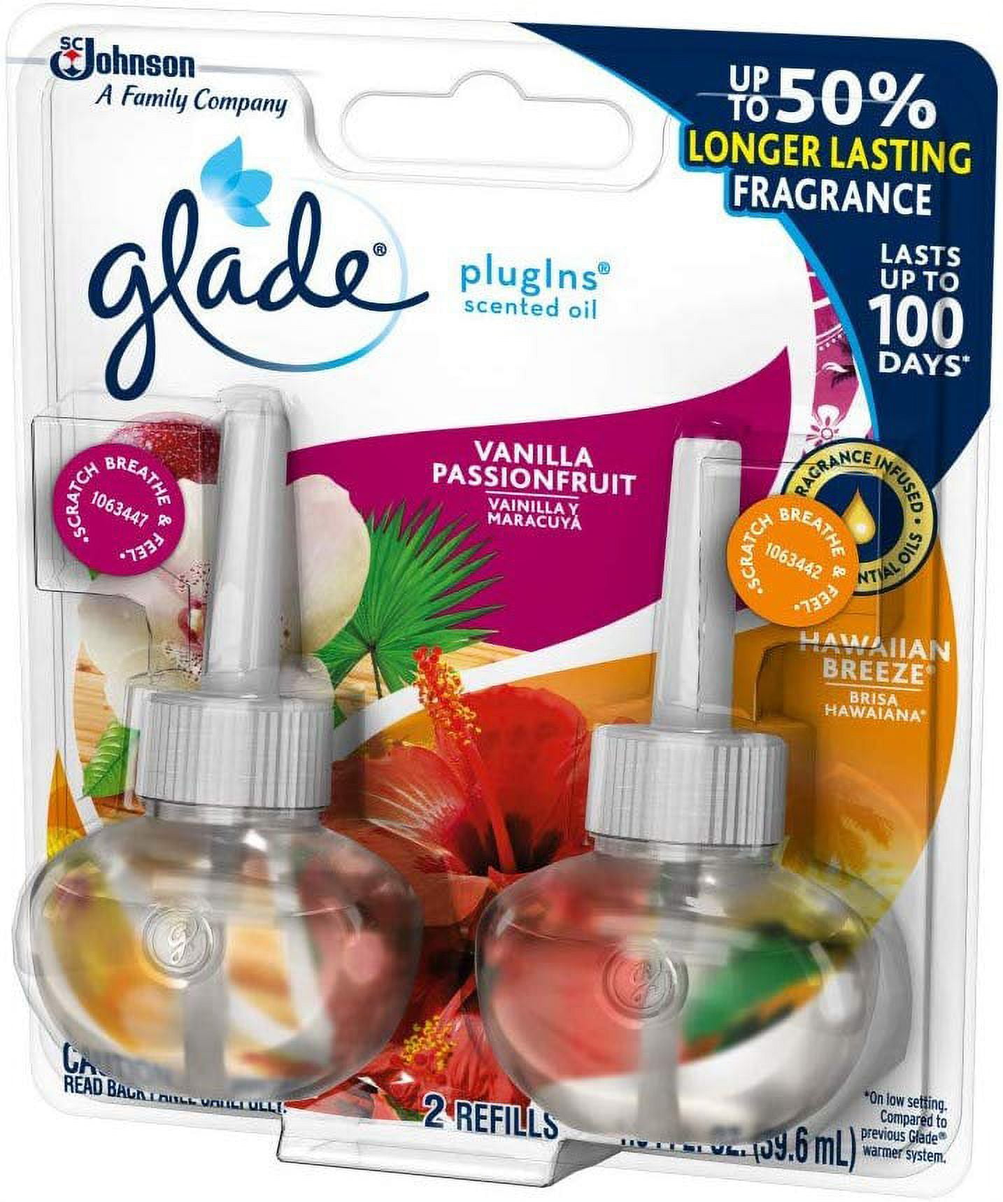 Glade PlugIns Scented Oil Air Freshener Refill, Hawaiian Breeze & Vanilla Passion Fruit, 2 ct, 1.34 oz