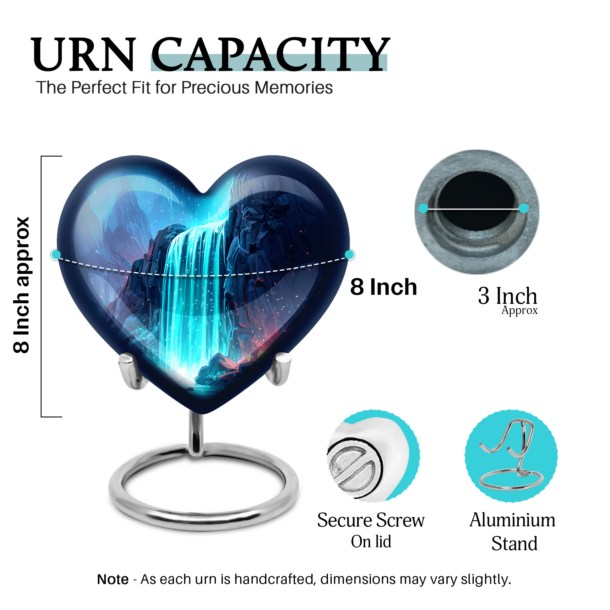 SABURIAL Waterfall Urn - Handcrafted Tribute Cremation Urns for Human Ashes - Burial Urn for Adult Male & Female - Urns for Human Ashes Adult Man - Combo - 8 Inch Large & 3 Inch