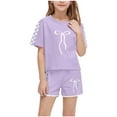 thumbnail image 2 of CYRBOKO Girls Outfit Sets, Summer Casual 2 Pieces T-shirts and Shorts Set Purple Size 7-8 T, 2 of 8