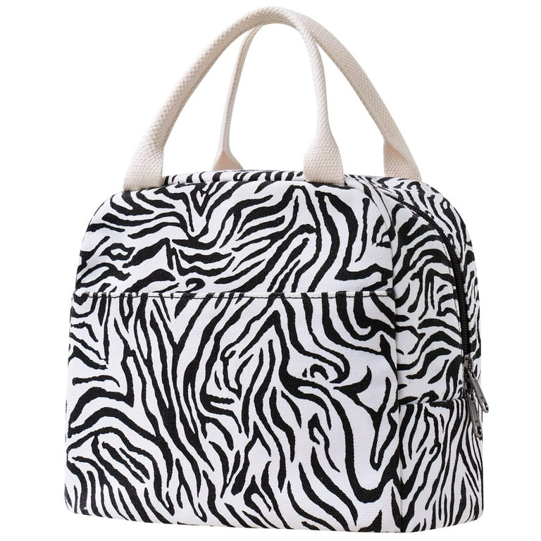 Modern Lunch Bag for Women for Work for School, Excellent Canvas Lunch Box  Tote Bag with Front Pocket,Reusable Cute Lunch Bento Box Bag for Girls With  Popular Zebra Pattern 