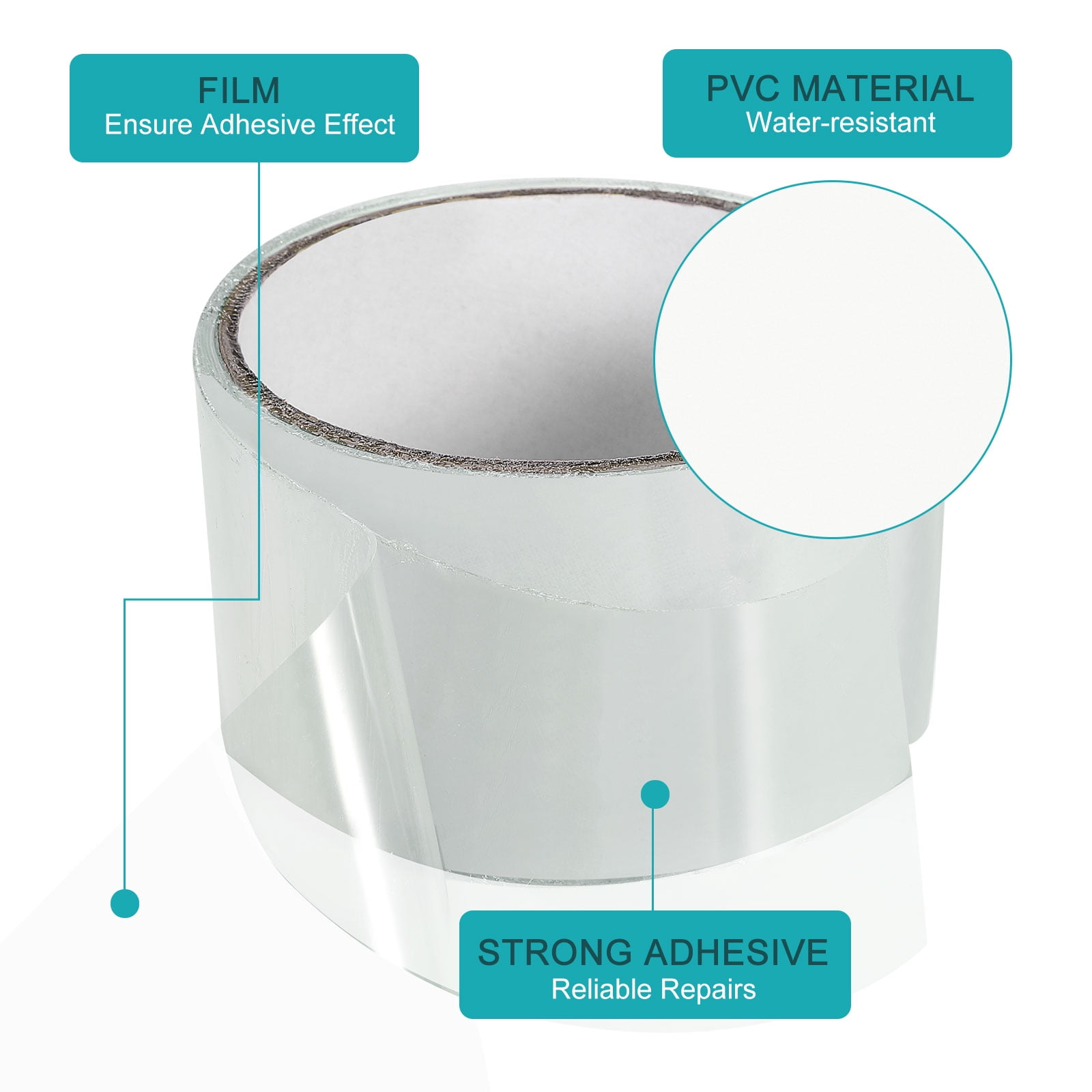 Uxcell Polyvinyl Chloride Waterproof Patch Seal Tape 2 in x 5 Ft Leak Proof Repair Sealing Tape Transparent