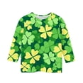 thumbnail image 4 of FAIWAD T-Shirts Tendance pour Garçons et Filles, Manches 3/4, Imprimé Trèfle, Chandail Unisexe, Col Rond Mignon, 4 of 4