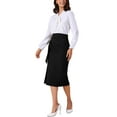 thumbnail image 2 of INSPIRE CHIC Women's Work Midi Skirt Straight Knot Split Hem High Waisted Skirts XS Black, 2 of 6