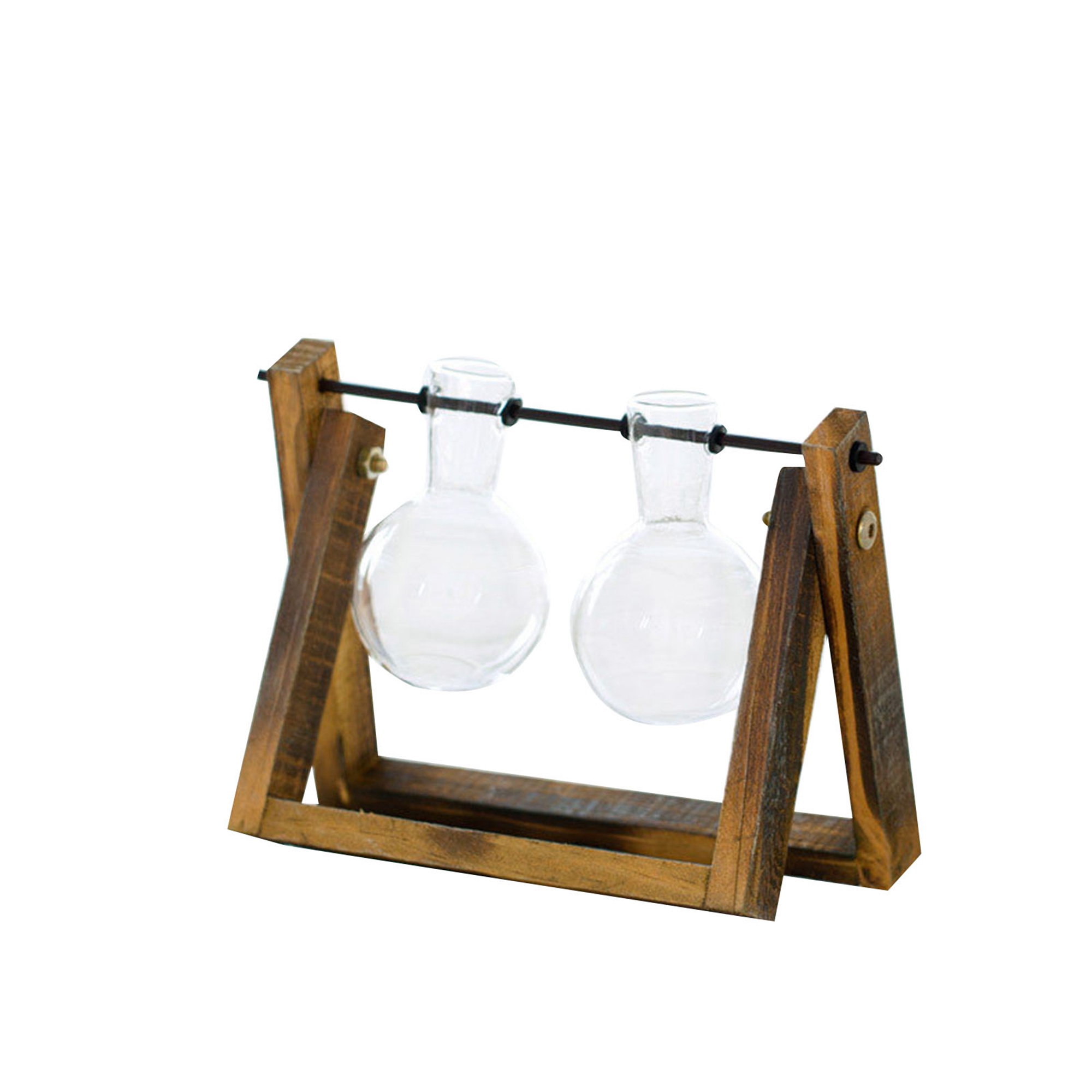 Puloru Desktop Plant Terrarium Glass Planter Bulb Vase with Wood Stand