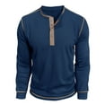 thumbnail image 4 of Mens Long Sleeve T Shirt Collarless Henley T Shirt Cotton T Shirts Golf Polo Shirts Dark Blue L, 4 of 7