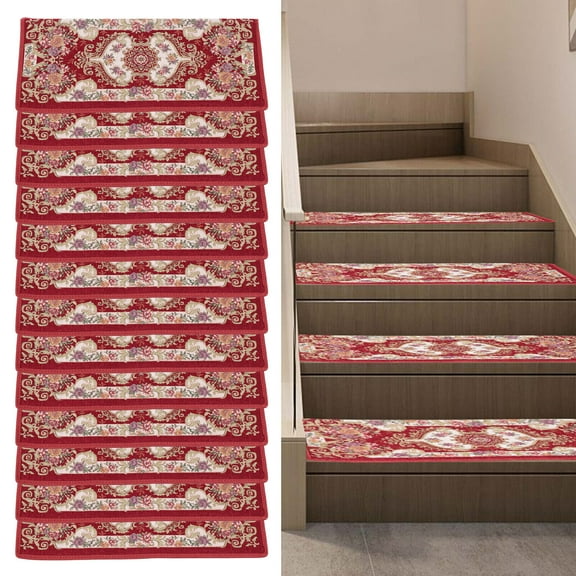 13pcs Non-Slip Washable Stair Treads Carpet Mats Polyester Self-Adhesive Ladder Mat