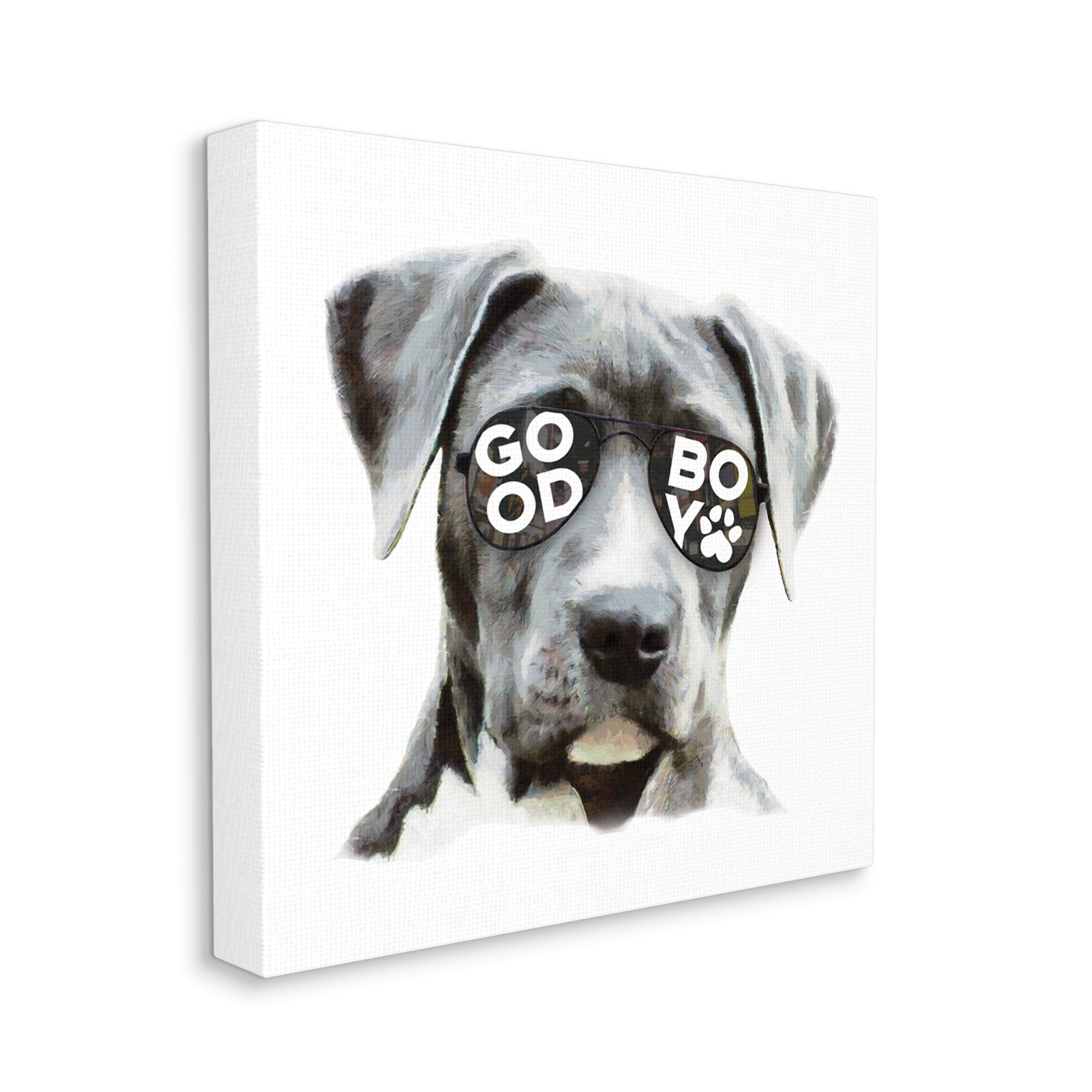 Stupell Industries Dog with Good Boy Glasses Animals & Insects Painting Gallery Wrapped Canvas Print Wall Art, 17 x 17